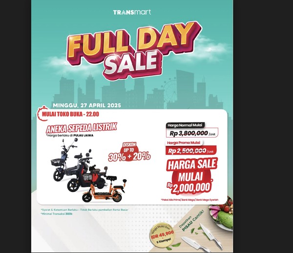 Buruan! Diskon Gila Sepeda Listrik 50% di Transmart