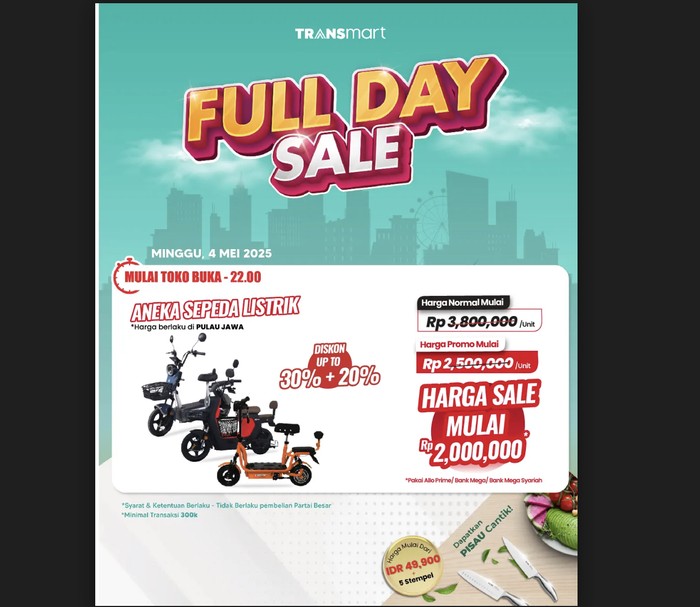 Diskon Gila Sepeda Listrik 50%! Buruan Serbu Transmart!