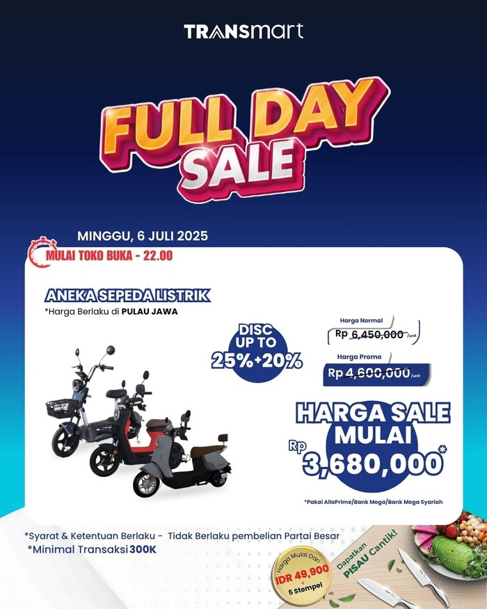 Transmart Sale Gila! Sepeda Listrik Diskon Jutaan Hari Ini